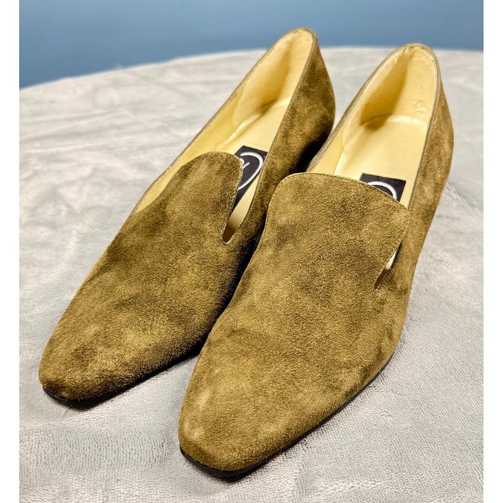 Pappagallo Loafers Womens 7M Olive Green Suede Kitten Heel Vintage